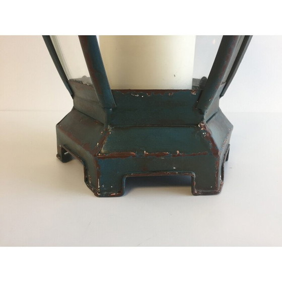 Image 1 of Art Vintage Lanterne de table décorative en métal vert vieilli