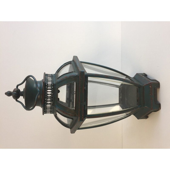 Image 1 of Art Vintage Lanterne de table décorative en métal vert vieilli