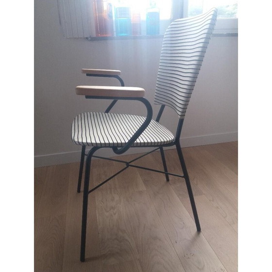 Image 1 of Chaise vintage en métal rayé 1950