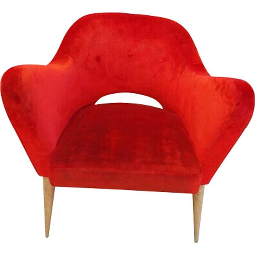 Fauteuil de cocktail scandinave vintage en velours rouge, 1960-1970
