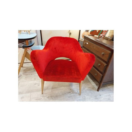 Image 1 of Fauteuil de cocktail scandinave vintage en velours rouge, 1960-1970