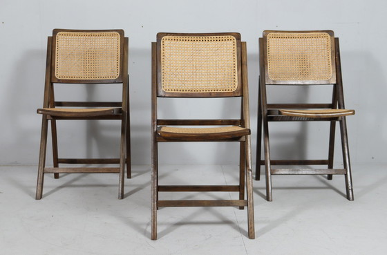 Image 1 of Mid Century Chaises pliantes avec tressage viennois, Italie, Années 1970