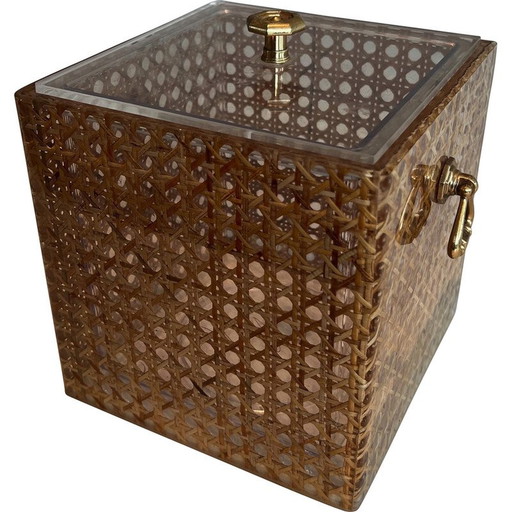 Seau à glace vintage en plexiglas et canne, Italie 1970