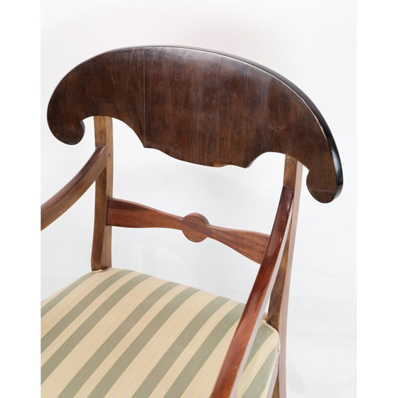 Image 1 of Fauteuil vintage en acajou avec tissu rayé clair, années 1840