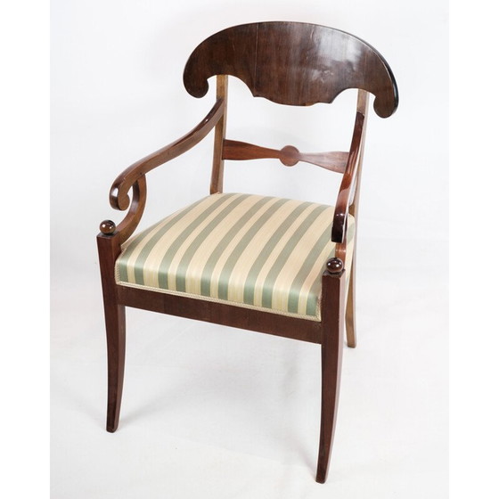 Image 1 of Fauteuil vintage en acajou avec tissu rayé clair, années 1840
