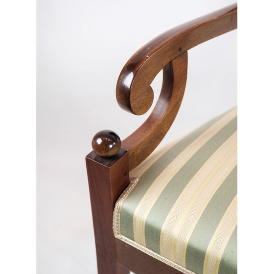 Image 1 of Fauteuil vintage en acajou avec tissu rayé clair, années 1840