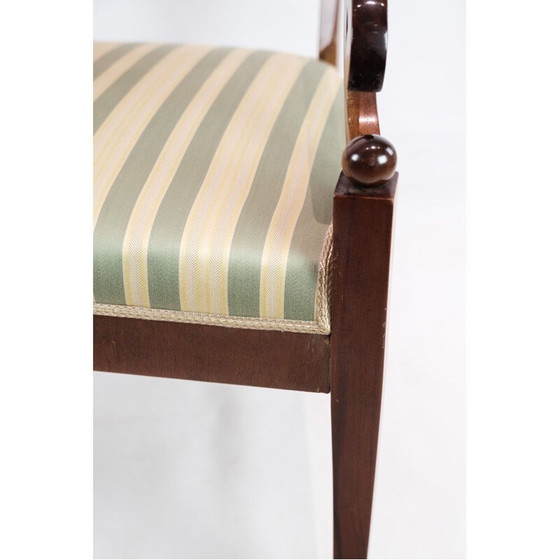 Image 1 of Fauteuil vintage en acajou avec tissu rayé clair, années 1840