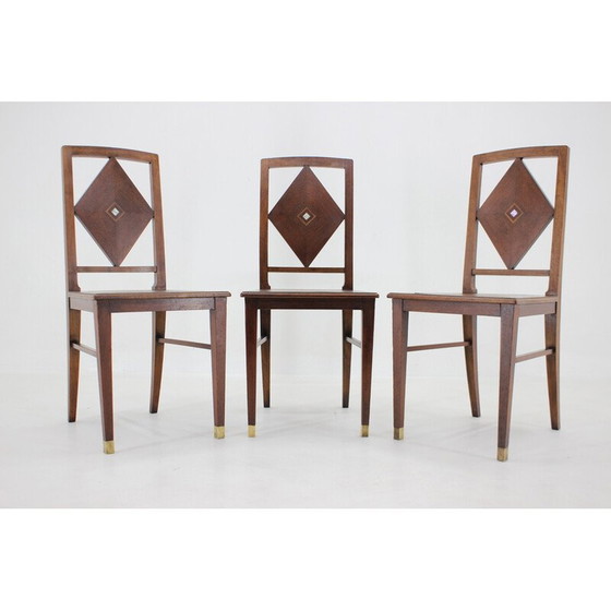 Image 1 of Chaise vintage "Art nouveau" avec incrustation de nacre sur l'assise et le dossier, années 1910