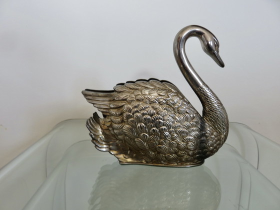 Image 1 of Cygne en Métal Argenté, Porte Serviette, Made in Italy, 1984