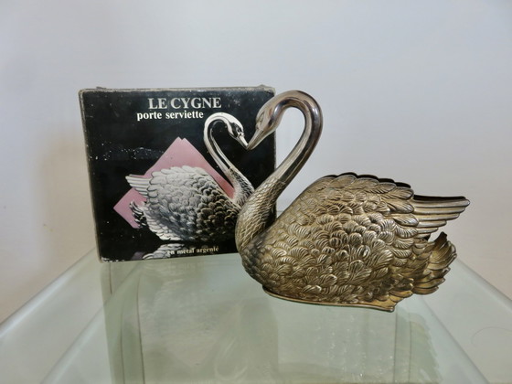 Image 1 of Cygne en Métal Argenté, Porte Serviette, Made in Italy, 1984