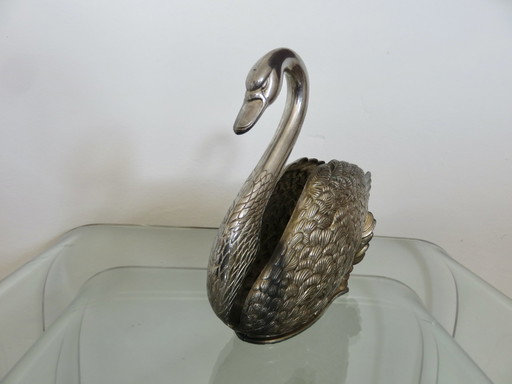 Cygne en Métal Argenté, Porte Serviette, Made in Italy, 1984
