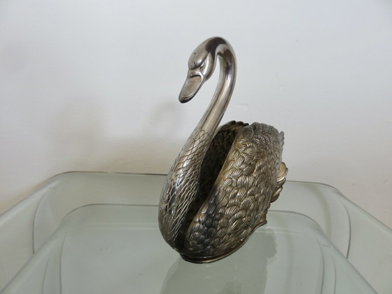 Image 1 of Cygne en Métal Argenté, Porte Serviette, Made in Italy, 1984