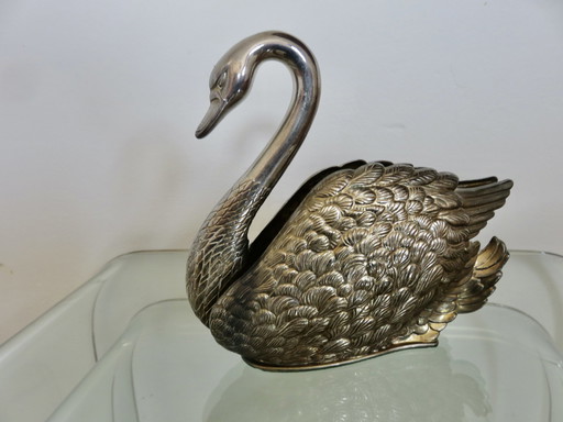 Cygne en Métal Argenté, Porte Serviette, Made in Italy, 1984