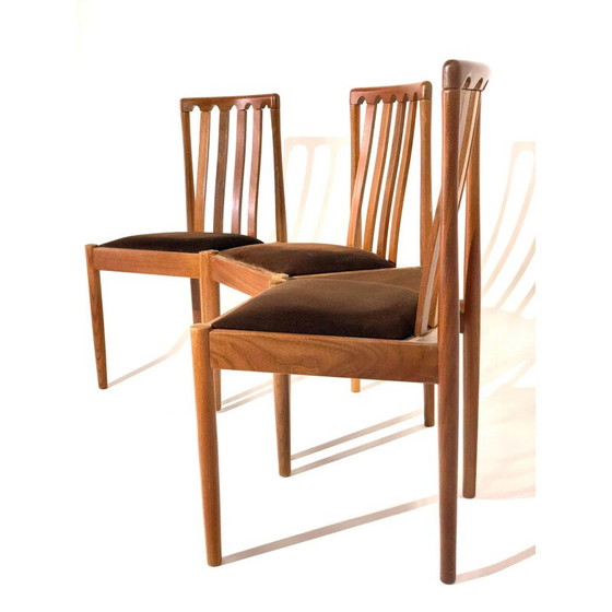 Image 1 of Ensemble de 3 chaises vintage en velours et chêne