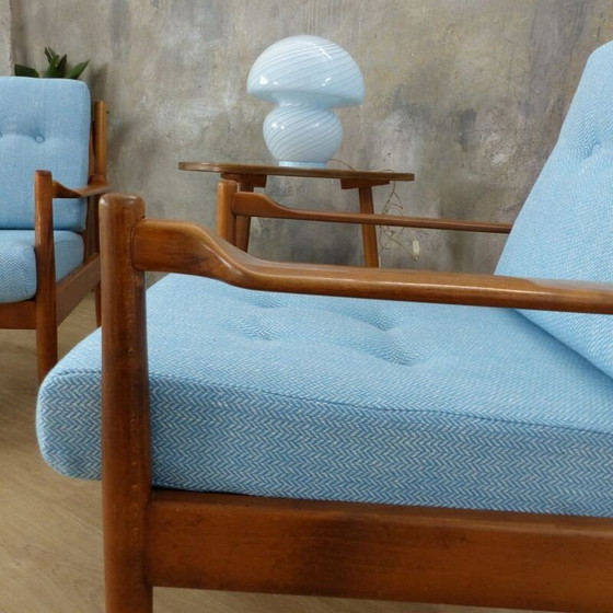Image 1 of Paire de fauteuils vintage bleu clair, Scandinave 1950s