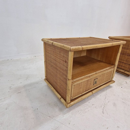 Paire de tables de chevet vintage en bambou et rotin pour Dal Vera, Italie 1970
