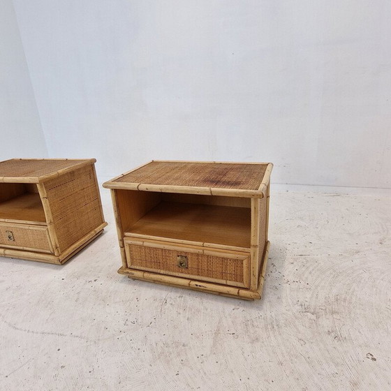 Image 1 of Paire de tables de chevet vintage en bambou et rotin pour Dal Vera, Italie 1970