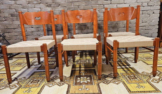 Image 1 of Lot De 6 Chaises D'Auberge 1970 Vintage 