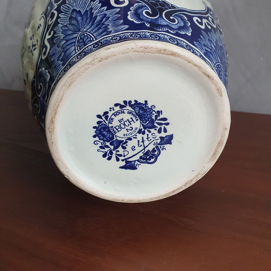 Image 1 of Royal Sphinx Maastricht Foo Dog Vase bleu de Delft des années 50