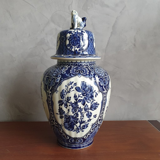 Royal Sphinx Maastricht Foo Dog Vase bleu de Delft des années 50