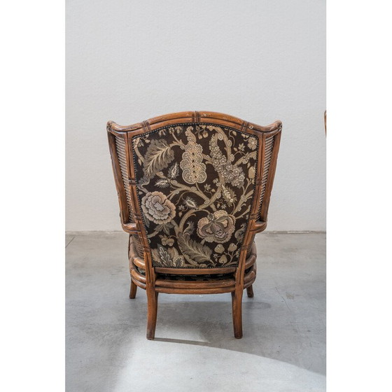 Image 1 of Ensemble de salon vintage en bambou, tissu et osier, Italie 1980