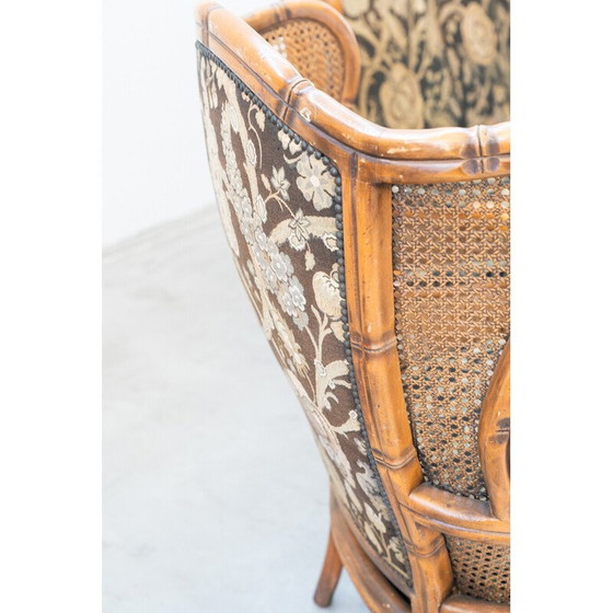 Image 1 of Ensemble de salon vintage en bambou, tissu et osier, Italie 1980