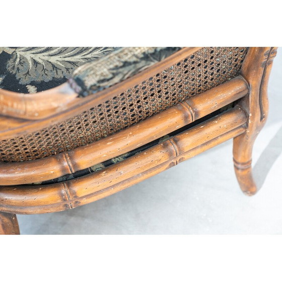 Image 1 of Ensemble de salon vintage en bambou, tissu et osier, Italie 1980