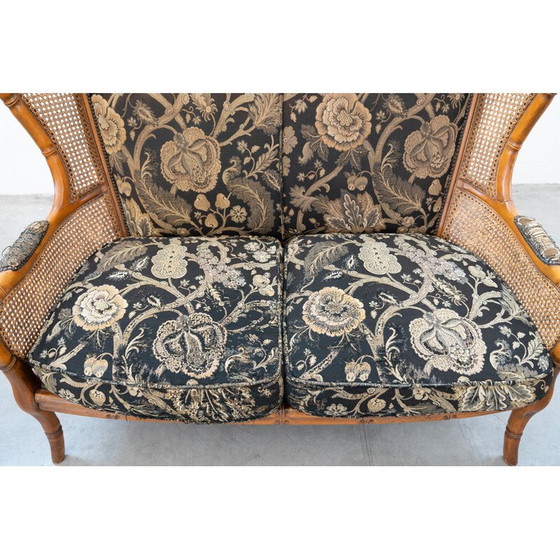 Image 1 of Ensemble de salon vintage en bambou, tissu et osier, Italie 1980