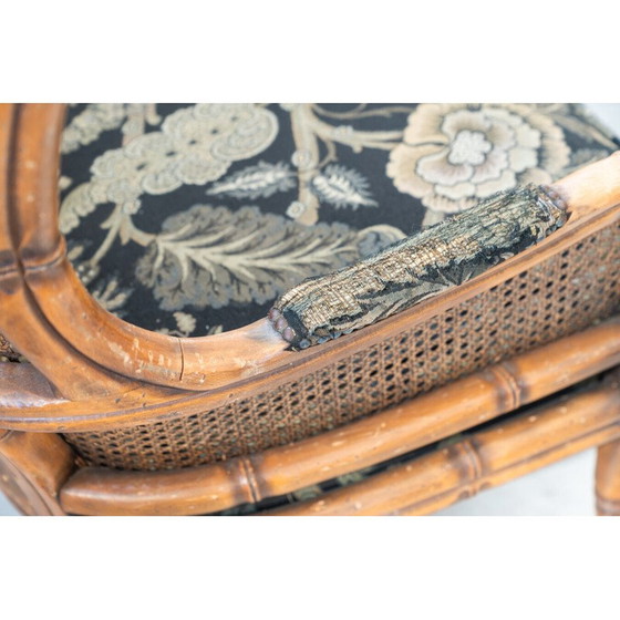 Image 1 of Ensemble de salon vintage en bambou, tissu et osier, Italie 1980