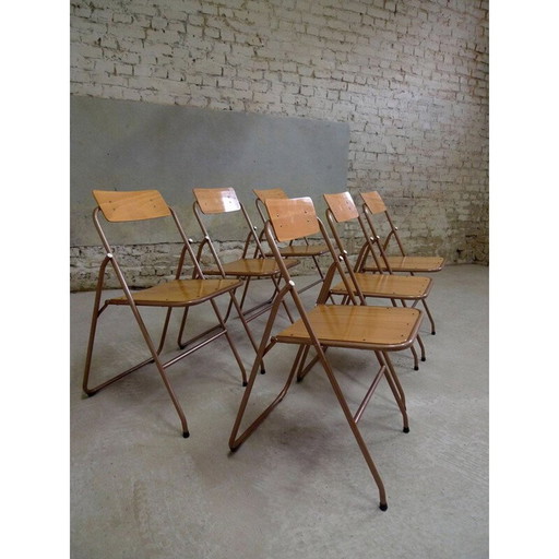 Ensemble de 6 chaises pliantes Lallemand 1960 - 70s