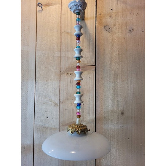 Image 1 of Lampe suspendue vintage "Froufrou" en opaline