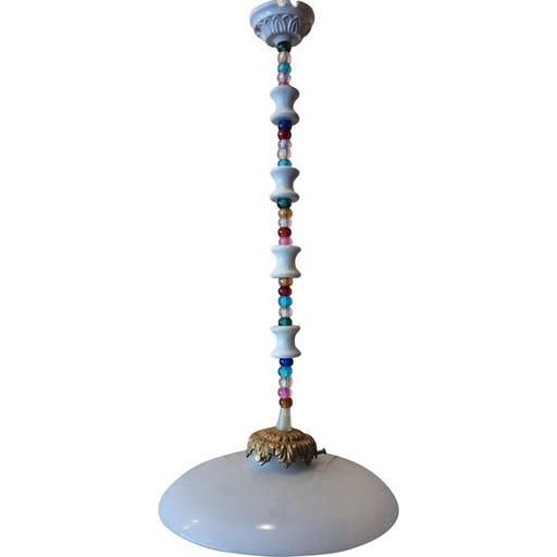 Lampe suspendue vintage "Froufrou" en opaline