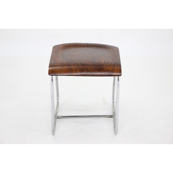 Image 1 of Tabouret Bauhaus vintage en chrome et bois, Tchécoslovaquie années 1930