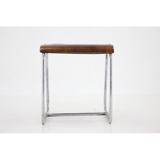 Image 1 of Tabouret Bauhaus vintage en chrome et bois, Tchécoslovaquie années 1930