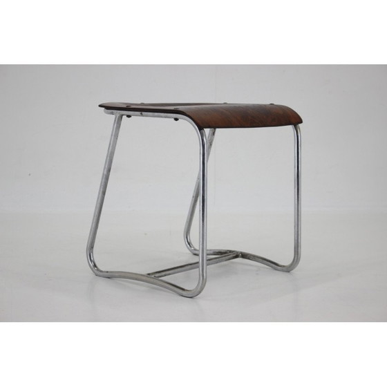 Image 1 of Tabouret Bauhaus vintage en chrome et bois, Tchécoslovaquie années 1930