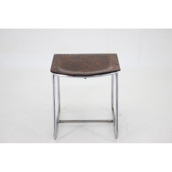 Image 1 of Tabouret Bauhaus vintage en chrome et bois, Tchécoslovaquie années 1930