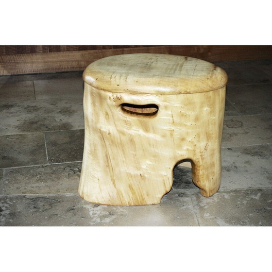 Image 1 of Table de chevet vintage zoomorphe en acacia naturel 1970