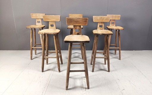 Ensemble de 6 tabourets de bar vintage brutaliste, 1960S