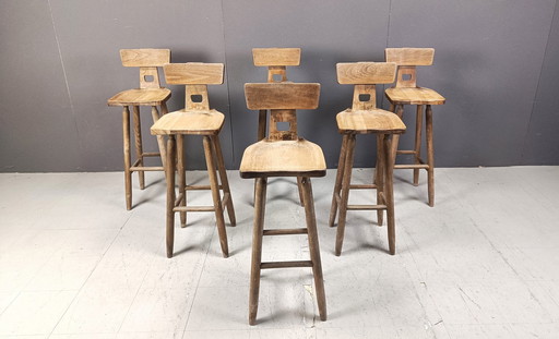 Ensemble de 6 tabourets de bar vintage brutaliste, 1960S