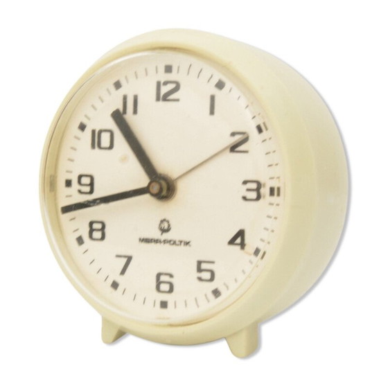 Image 1 of Réveil mécanique vintage en métal et plastique pour Mera-Poltik, Pologne 1970