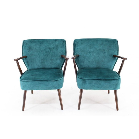 Image 1 of Paire de fauteuils vintage en hêtre et velours, Tchécoslovaquie 1970
