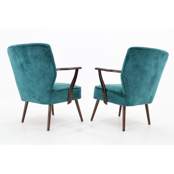 Image 1 of Paire de fauteuils vintage en hêtre et velours, Tchécoslovaquie 1970