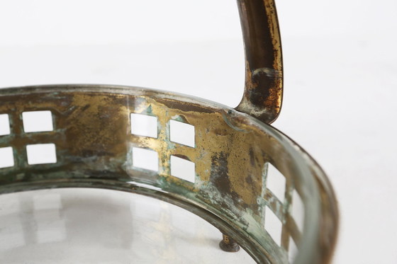 Image 1 of Corbeille à fruits Art Déco en cuivre et verre dans le style de Hans Ofner, Autriche Ca. 1920