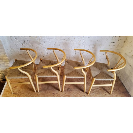 Image 1 of Ensemble de 4 chaises de salle à manger CH24 Wishbone en chêne par Hans Wegner pour Carl Hansen, 1960