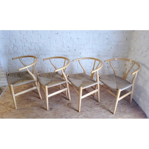 Ensemble de 4 chaises de salle à manger CH24 Wishbone en chêne par Hans Wegner pour Carl Hansen, 1960