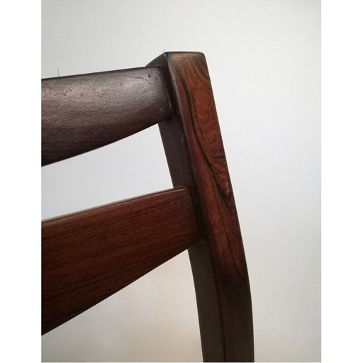 Ensemble de 4 chaises scandinaves vintage en bois de rose et paille