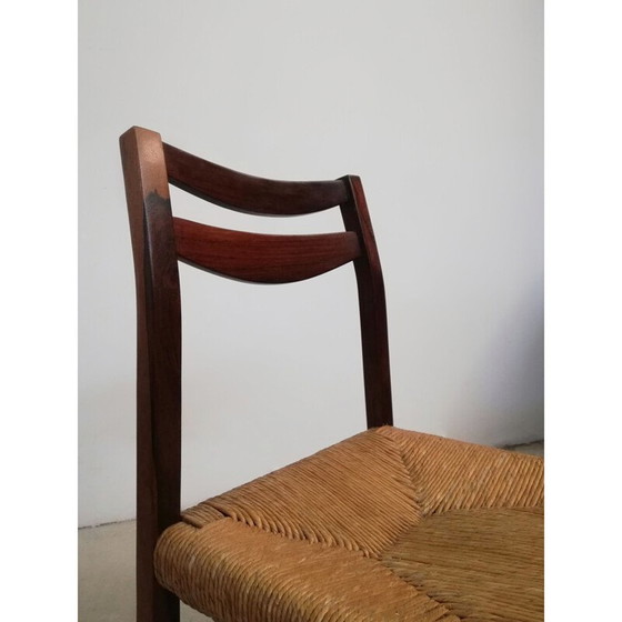Image 1 of Ensemble de 4 chaises scandinaves vintage en bois de rose et paille