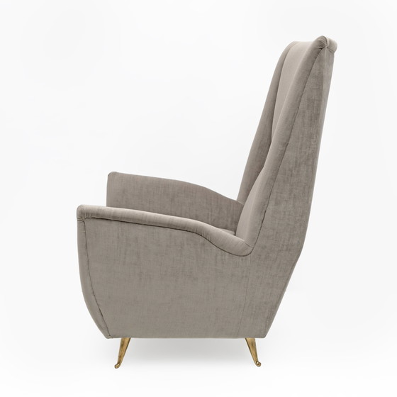 Image 1 of Paire de fauteuils à haut dossier en velours de Gio Ponti, moderne du milieu du siècle, Isa, années 1950