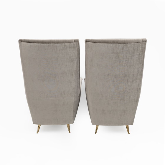 Image 1 of Paire de fauteuils à haut dossier en velours de Gio Ponti, moderne du milieu du siècle, Isa, années 1950