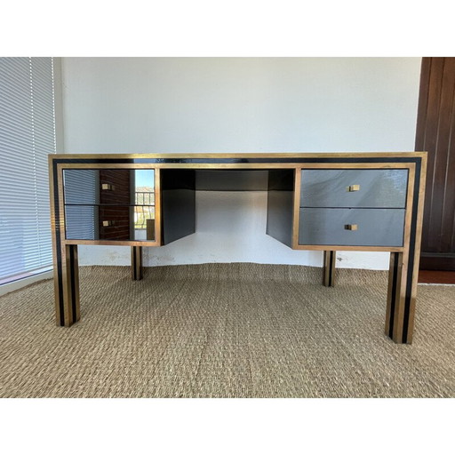 Bureau Vinatge en miroir fumé par Michel Pigneres, 1970